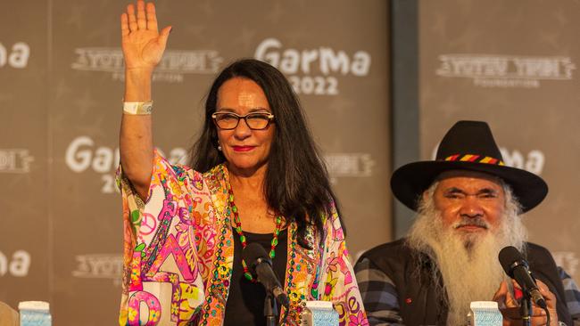 Linda Burney at the Garma Festival in East Arnhem last July with Senator Pat Dobson. Picture: Getty Images