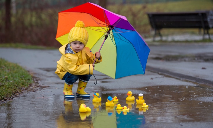 colorful umbrellas in the rain