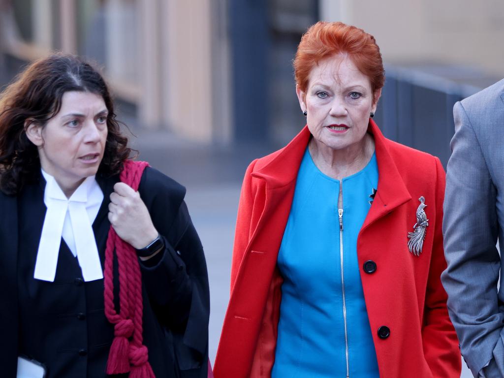 Barrister Sue Chrysanthou SC and Pauline Hanson, who is being sued for defamation in Sydney’s Federal Court. Picture: NCA NewsWire / Damian Shaw
