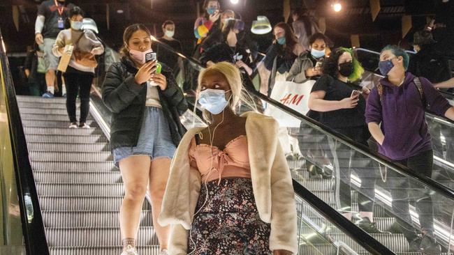 Shoppers at the Melbourne Central mall, which has been hard hit by Victoria’s repeated hard COVID-19 lockdowns. Picture: NCA NewsWire / David Geraghty