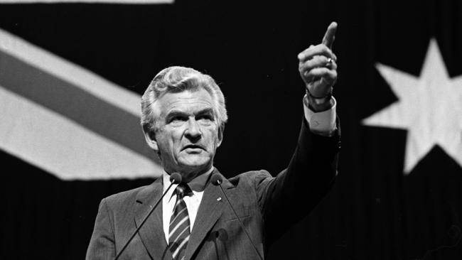 Labor Prime Minister Bob Hawke giving his ALP policy speech at the Sydney Opera House in 1987.