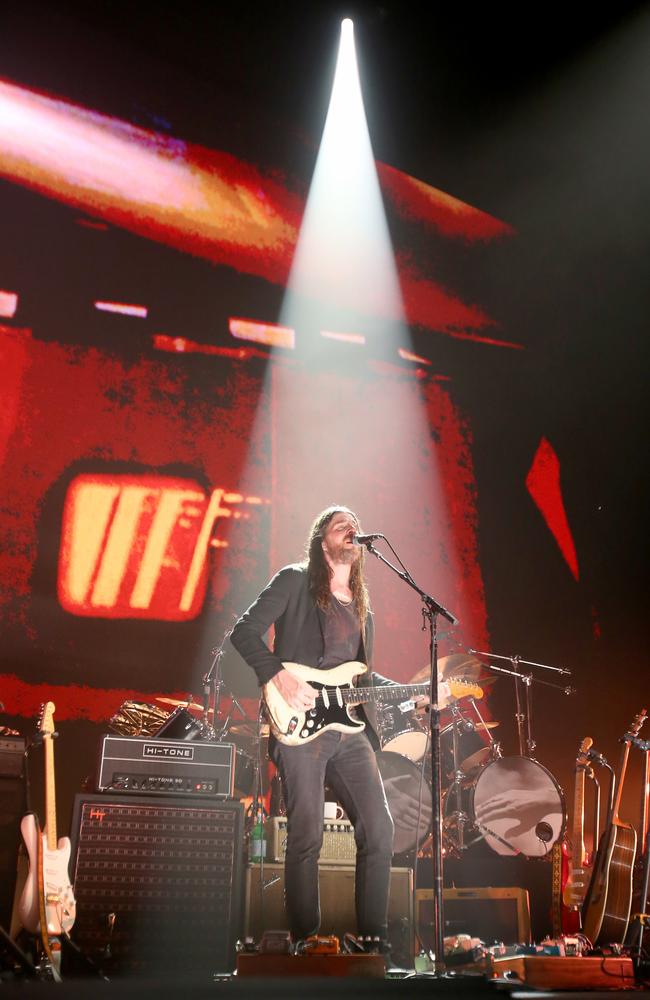 Singer and guitarist Jonathan Wilson – ‘the resident hippie’ of Roger Waters’ band – sings Pink Floyd’s <i>Breathe </i>during Waters’  Brisbane Entertainment Centre concert. Picture: AAP Image/Steve Pohlner