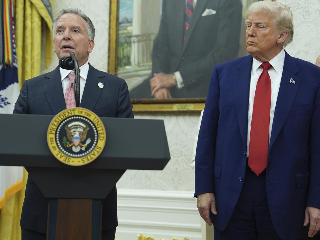 President Donald Trump, right, listens as White House special envoy Steve Witkoff, left, speaks. Picture: AP Photo/Evan Vucci