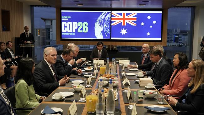 Prime Minister Scott Morrison holds a breakfast summit at the COP26 Climate summit in Glasgow on November 2, 2021. Picture: Adam Taylor