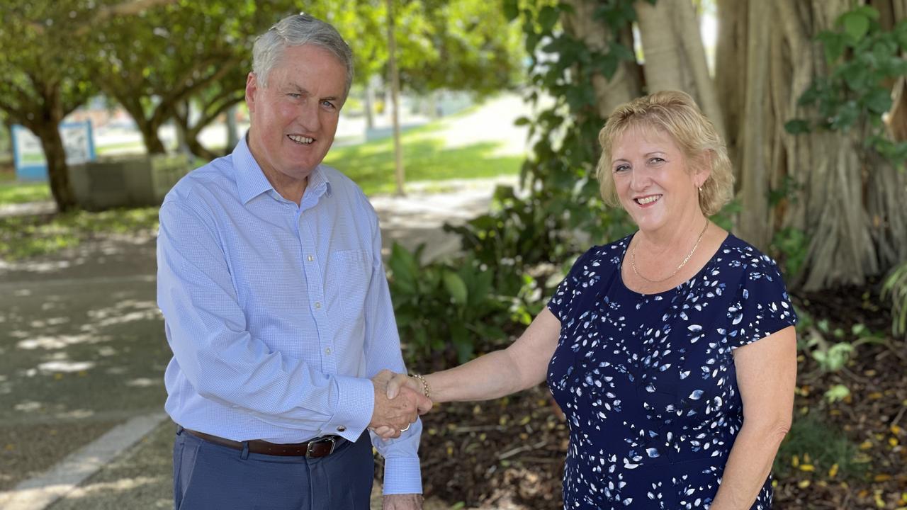 Mackay mayor Greg Williamson and member for Capricornia, Michelle Landry at the telecommunications boost announcement. Picture: Max O'Driscoll.