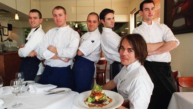 Shannon Bennett and kitchen team at Vue de monde Carlton in 2000