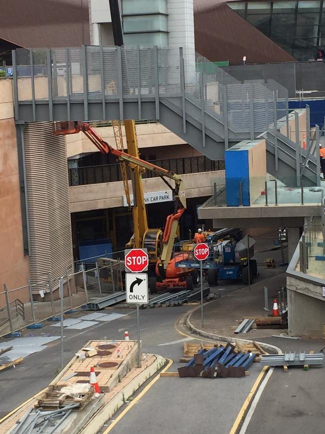 The temporary Riverbank pedestrian bridge between the InterContinental hotel and Adelaide Railway Station, near Adelaide Festival Centre