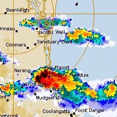 A severe thunderstorm impacting the Gold Coast. Picture: BOM