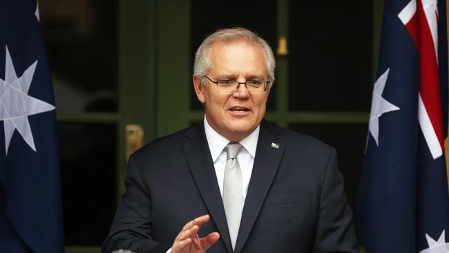 Prime Minister Scott Morrison announces new financial support measures for Covid-hit states from The Lodge in Canberra today. Picture: NCA NewsWire / Gary Ramage