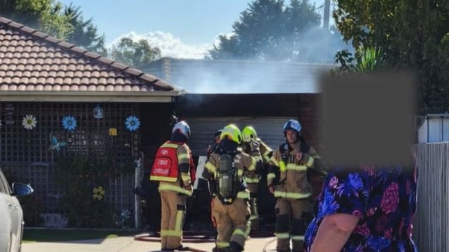 A shed fire in Whittington. Photo: Geelong TV.