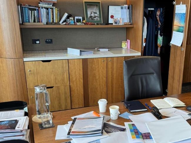 George Street Beat photo - Department of Premier and Cabinet Director-General Mike Kaiser's desk, to prove he hasn't cleared it. Supplied