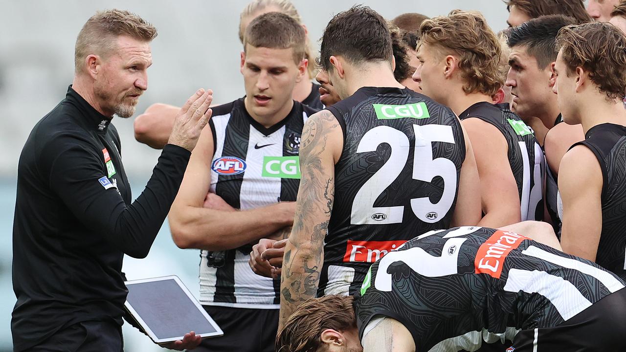 Nathan Buckley’s Magpies are keeping games close, if not exactly making things exciting. Pic: Michael Klein
