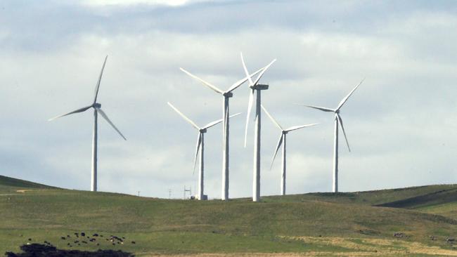 Wind turbines line a hill near Ballarat.