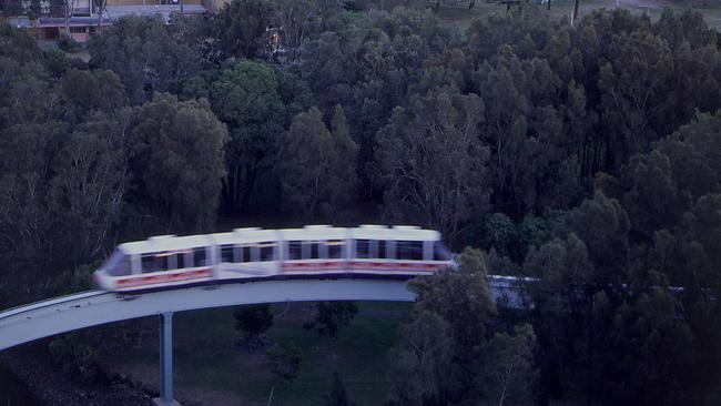 The monorail in action near Conrad Jupiters Casino in the 1990s.