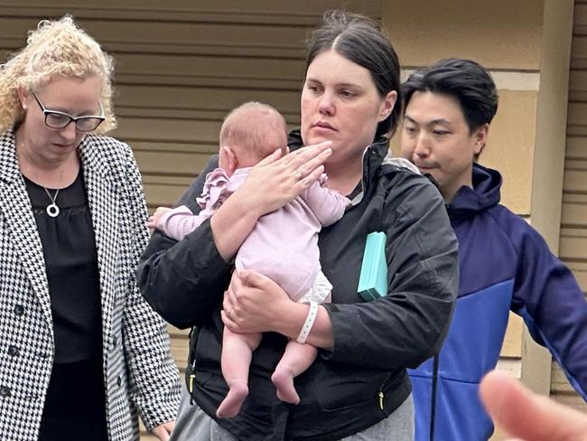 Baby Luna returns home from hospital with her mum after the frightening ordeal on Tuesday morning. Picture: Eva Blandis