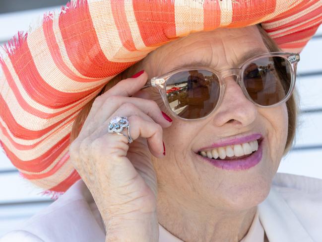 Legendary trainer Gai Waterhouse and her "lucky charm", a Blue Diamond ring won by her father Tommy Smith. Picture: Timothy Burgess/VRC