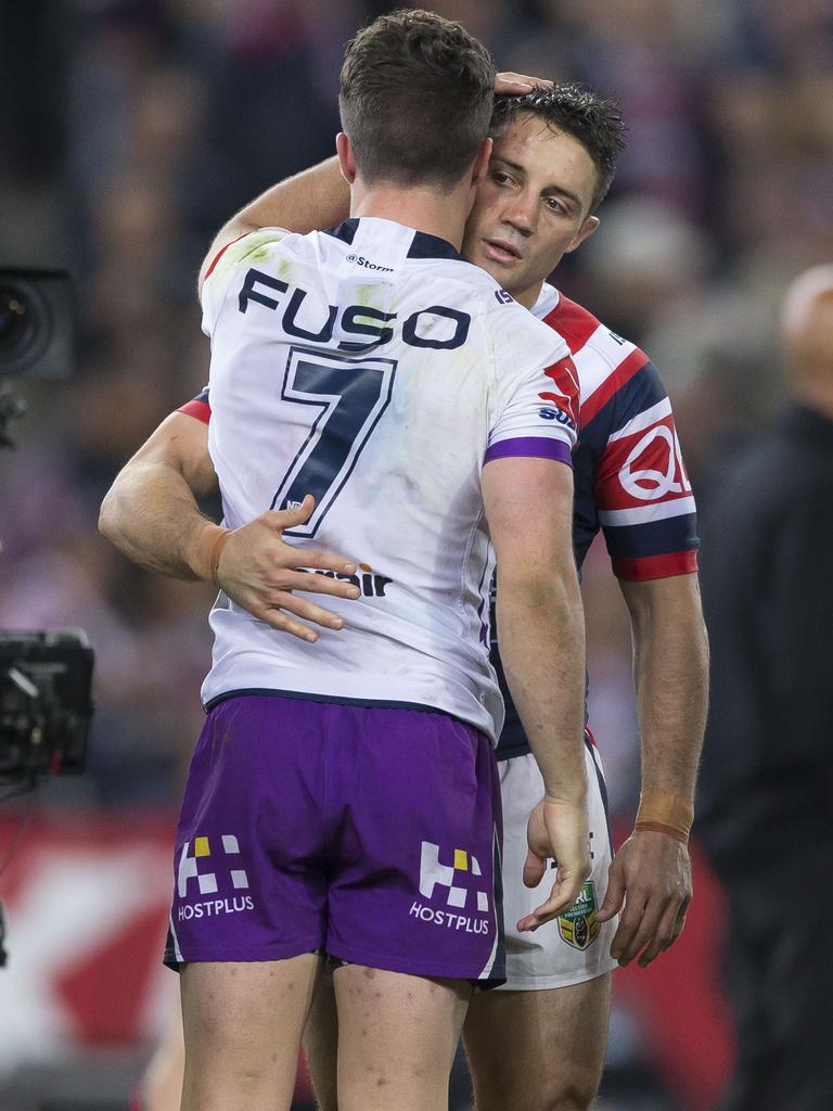 Cooper Cronk with Brodie Croft. Picture: AAP