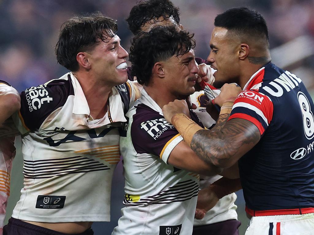 Kotoni Staggs (C) reportedly stepped in to defend Mam in a hotel confrontation with Spencer Leniu (R). Picture: Getty