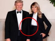 People on Twitter noticed there is no contact between Mr Trump's arm and Melania's jacket. Also there is no contact shadlow at Mr Trump's foot. The photo looks eeirily similar to one taken with Prince Chalres and Camilla.