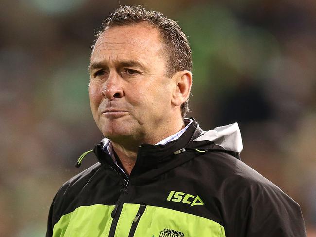 CANBERRA, AUSTRALIA - SEPTEMBER 17: Raiders head coach Ricky Stuart looks on during the second NRL Semi Final match between the Canberra Raiders and the Penrith Panthers at GIO Stadium on September 17, 2016 in Canberra, Australia. (Photo by Mark Metcalfe/Getty Images)