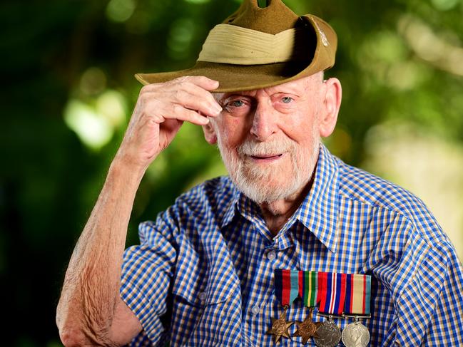 WWII Veteran Donald McDonald will spend this years Anzac Day on his driveway. Picture: Alix Sweeney