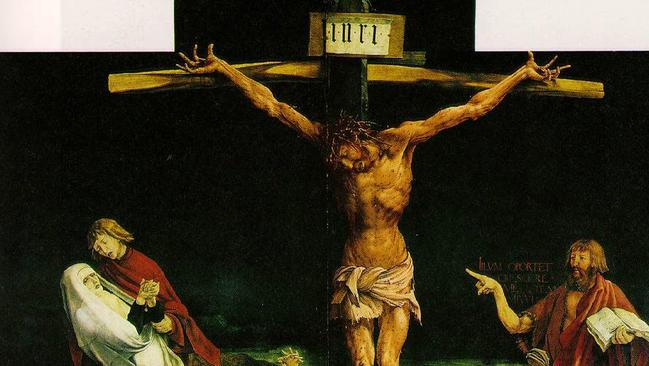 Depiction of the Crucifixion in Isenheim Altarpiece by Matthias Grunewald (1480-1528).