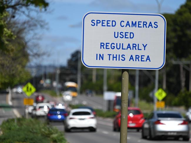 ADELAIDE, AUSTRALIA - NewsWire Photos OCTOBER 5, 2021: Stock/generic images of traffic signs - speed cameras used regularly in this area sign. Picture: NCA NewsWire / Naomi Jellicoe