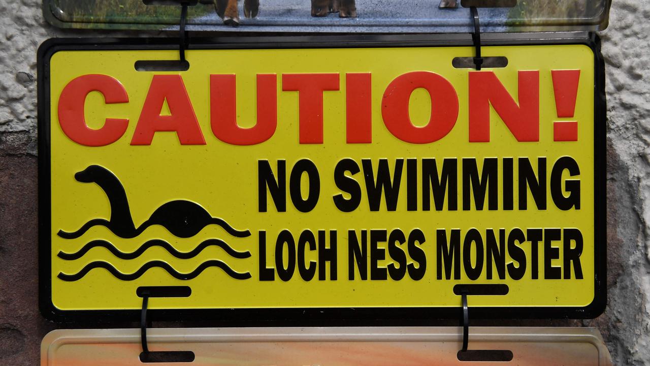 Loch Ness monster-themed signs are sold at Nessieland in Drumnadrochit in the Scottish Highlands. Picture: Andy Buchanan / AFP