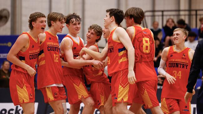 SA Country celebrates winning the semi-final against WA Metro at the Basketball Australia Under-16 National Championships. Picture: Michael Farnell/Sports Imagery Australia