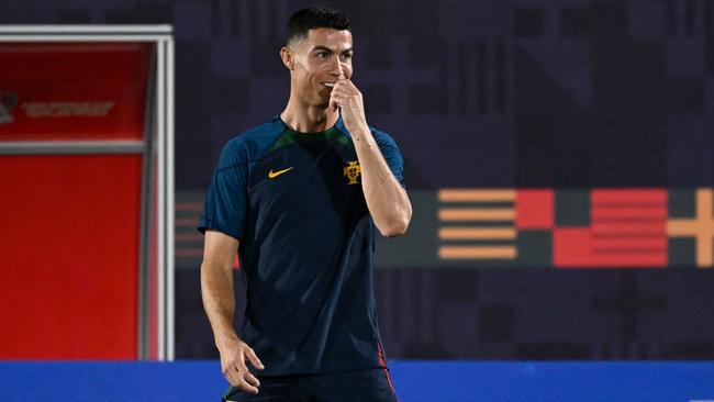 Cristiano Ronaldo attends a training session ahead of Portugal’s clash with Switzerland. Picture: AFP