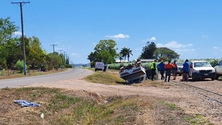 A car rolled and landed in a drain at Home Hill this afternoon.