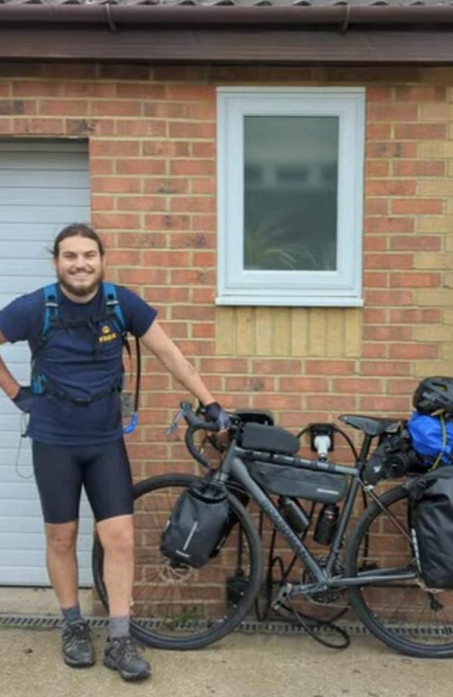 Samuel Murray right before his first day on his ride from England to Australia