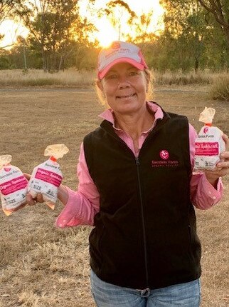 Bendele Farm owner and operator Sarah Sterns showing off the farms winning entry Bendele Farm Organic spatchcock.