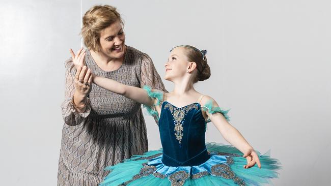 Young ballet dancer Zali Klein with teacher Jameille Eugarde principal of JE Dancehouse. Picture: Kevin Farmer