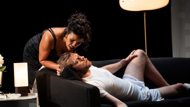 Zahra Newman and Harry Greenwood in the Sydney Theatre Company's Cat on a Hot Tin Roof in 2019. Picture: Daniel Boud.