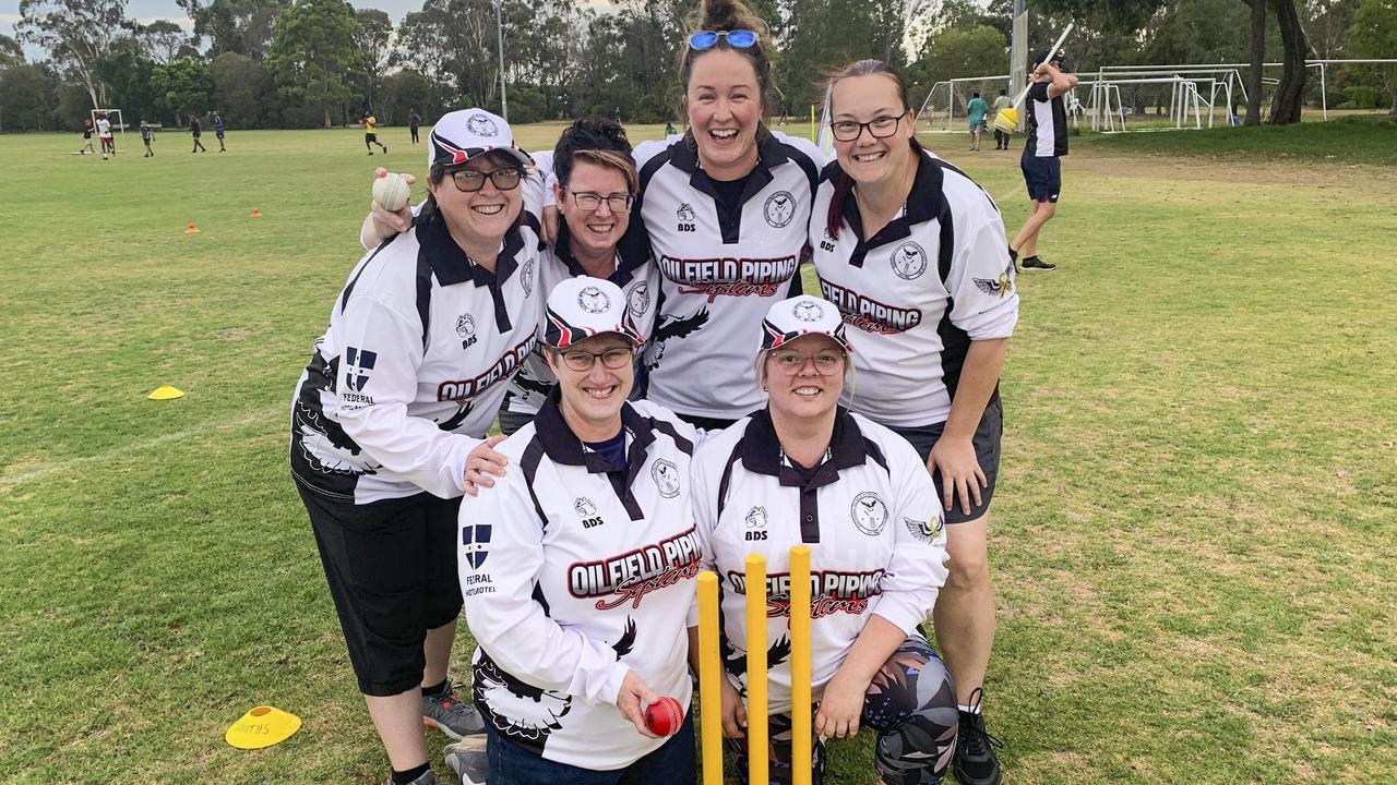 Women's Social Cricket Toowoomba players (L-R) Melissa Lyell, Narelle McAuley, Abi McCray, Tammy Marshall, Di Town and April Lancaster-Smith hope that one day women and girls will have a more permanent chance to play cricket in the district. Thursday, January 12, 2023. Picture: Morgan Burley