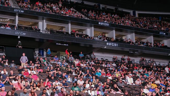 A sold out crowd at the UFC 261 in Jacksonville, Florida. Picture: AFP.