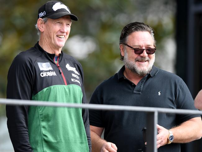 Wayne Bennett’s rejects any notion that he and high-profile Rabbitohs partowner Russell Crowe clashed. Picture: AAP Image/Joel Carrett