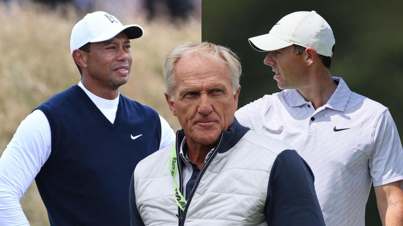 Tiger Woods (L) and Rory McIlroy (R) have teamed up to take on Greg Norman and his Saudi backed LIV tour.