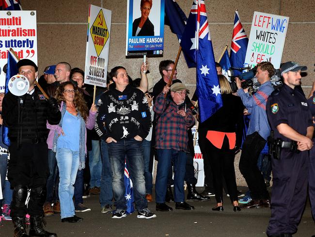 A protest against Pauline Hanson appearing on the ABC's Q&amp;A program last month. Picture: Kristi Miller.