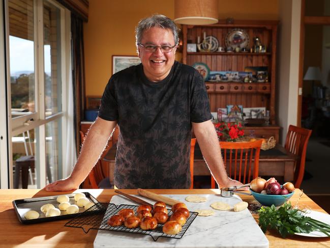 Dillon Kesur, of Kingston Beach, with Russian dish piroshki. Picture: NIKKI DAVIS-JONES