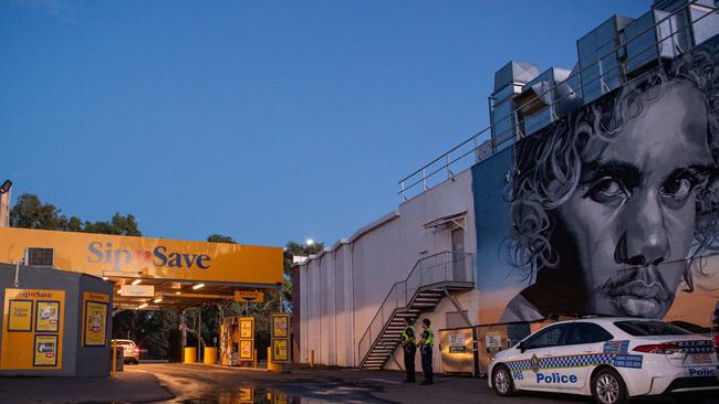 PALIs at Sip n Save Todd Tavern in Alice Springs on March 27, 2024 after it was damaged by rioting Red Centre residents. Picture: Pema Tamang Pakhrin