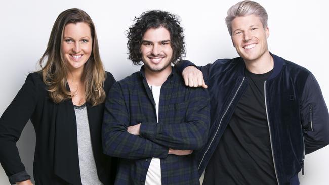 Amos, Cat and Angus are the hosts of the Hit107 breakfast show.