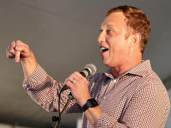 Deputy Premier Steven Miles appears to drop a C-bomb at the Labour Day march. Picture: Liam Kidston