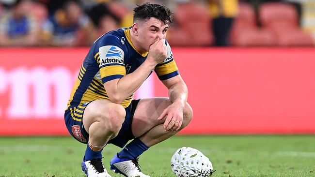 Reed Mahoney of the Eels looks dejected the loss to the Storm. Picture: Bradley Kanaris/Getty Images