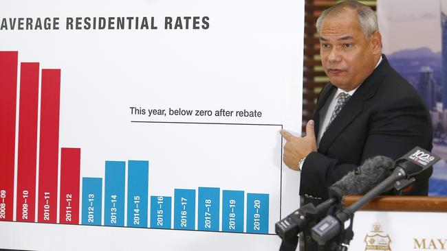 Gold Coast Mayor Tom Tate delivers the 2020-21 budget. Picture: Tertius Pickard