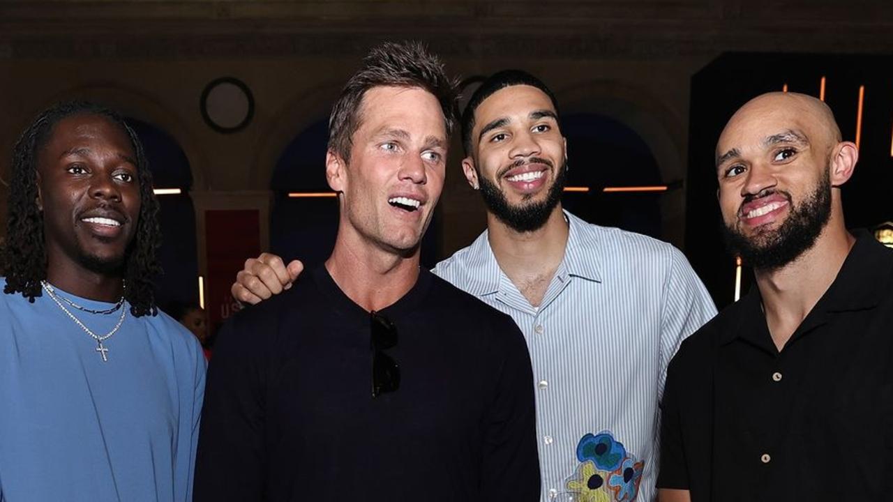 Jrue Holiday, Tom Brady, Jayson Tatum, Derrick White at the USA Basketball 50th Anniversary party.