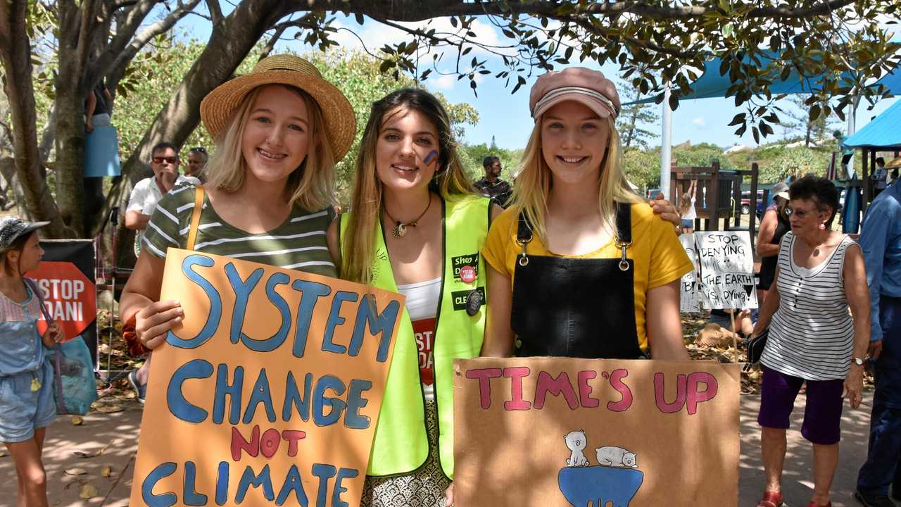 Peregian Beach's School Strike for Climate organiser Shellie Joseph with Lilly and Lotte Klein. Picture: Caitlin Zerafa