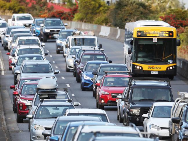 Heavy traffic in bound to Hobart on the Southern Outlet. Picture: Nikki Davis-Jones