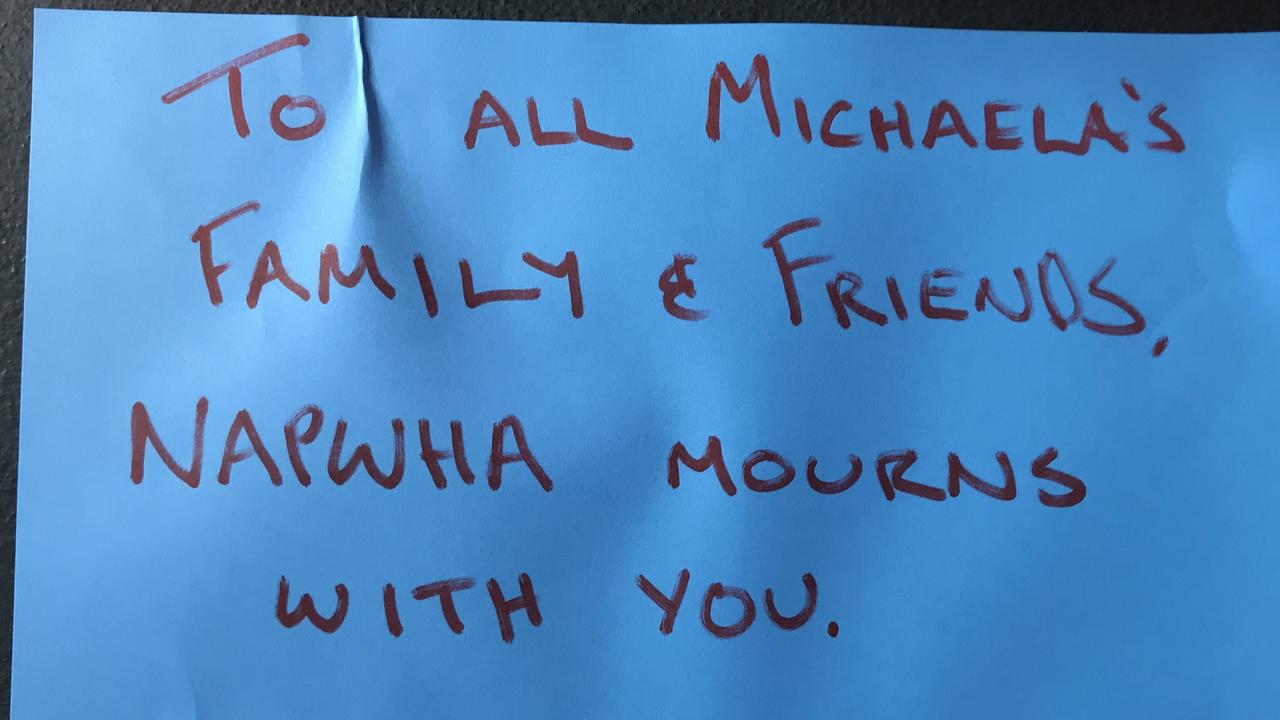 Handwritten notes left at the scene of Michaela Dunn’s alleged murder on Clarence Street, Sydney. .